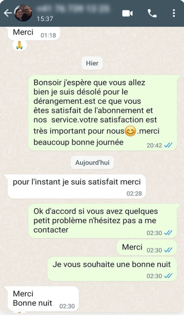 Avis positif sur le service client IPTV OTT Premium